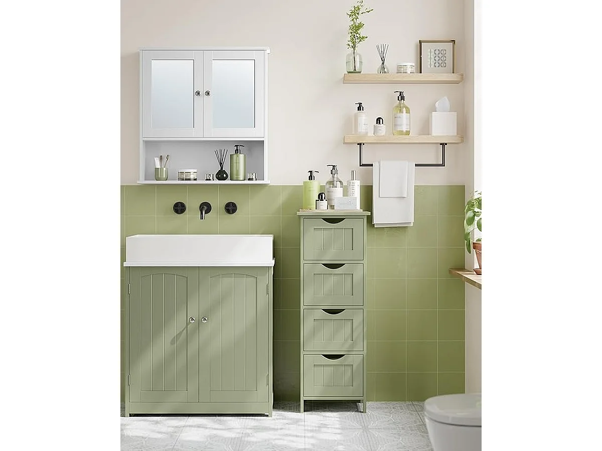 Parya Home Badkamerkast, badkamerkast, zijkast met 4 laden, 30 x 30 x 82 cm, lauriergroen