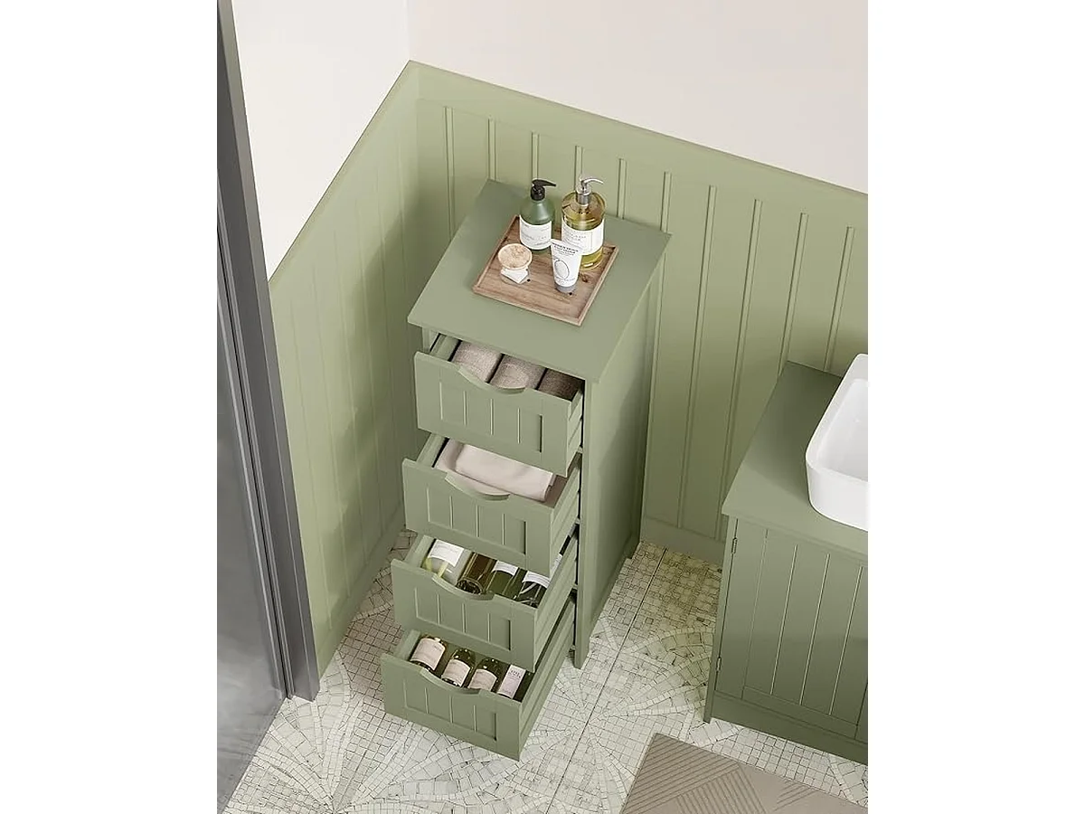 Parya Home Badkamerkast, badkamerkast, zijkast met 4 laden, 30 x 30 x 82 cm, lauriergroen