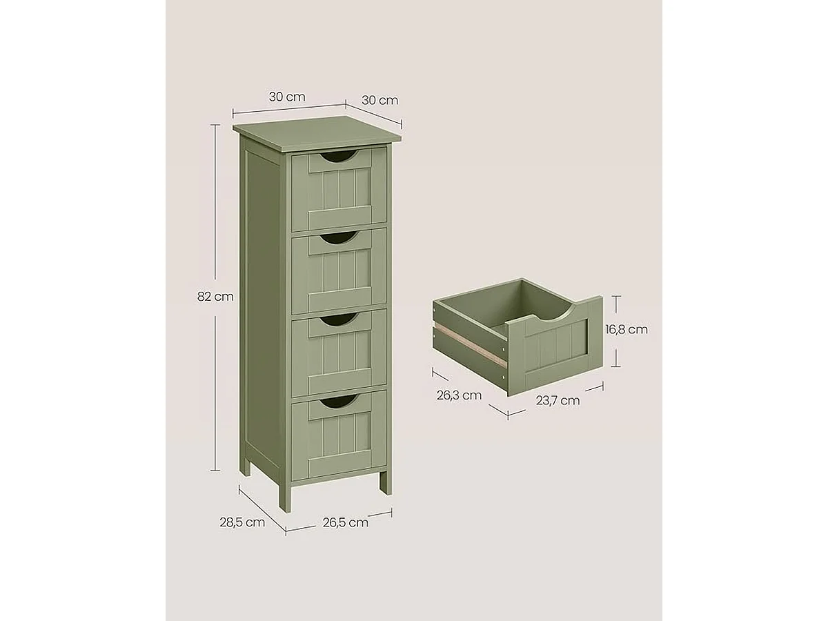 Parya Home Badkamerkast, badkamerkast, zijkast met 4 laden, 30 x 30 x 82 cm, lauriergroen