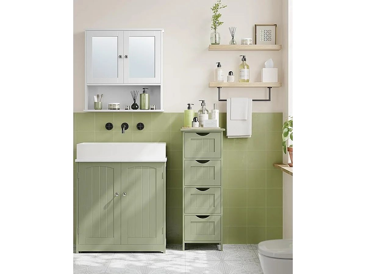 Parya Home Badkamerkast, badkamerkast, zijkast met 4 laden, 30 x 30 x 82 cm, lauriergroen