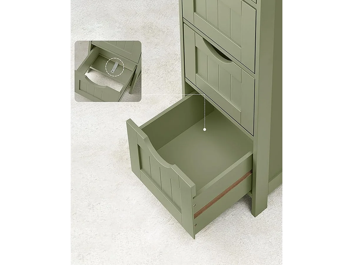 Parya Home Badkamerkast, badkamerkast, zijkast met 4 laden, 30 x 30 x 82 cm, lauriergroen