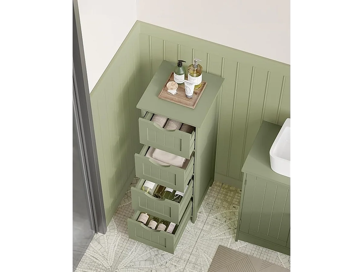 Parya Home Badkamerkast, badkamerkast, zijkast met 4 laden, 30 x 30 x 82 cm, lauriergroen