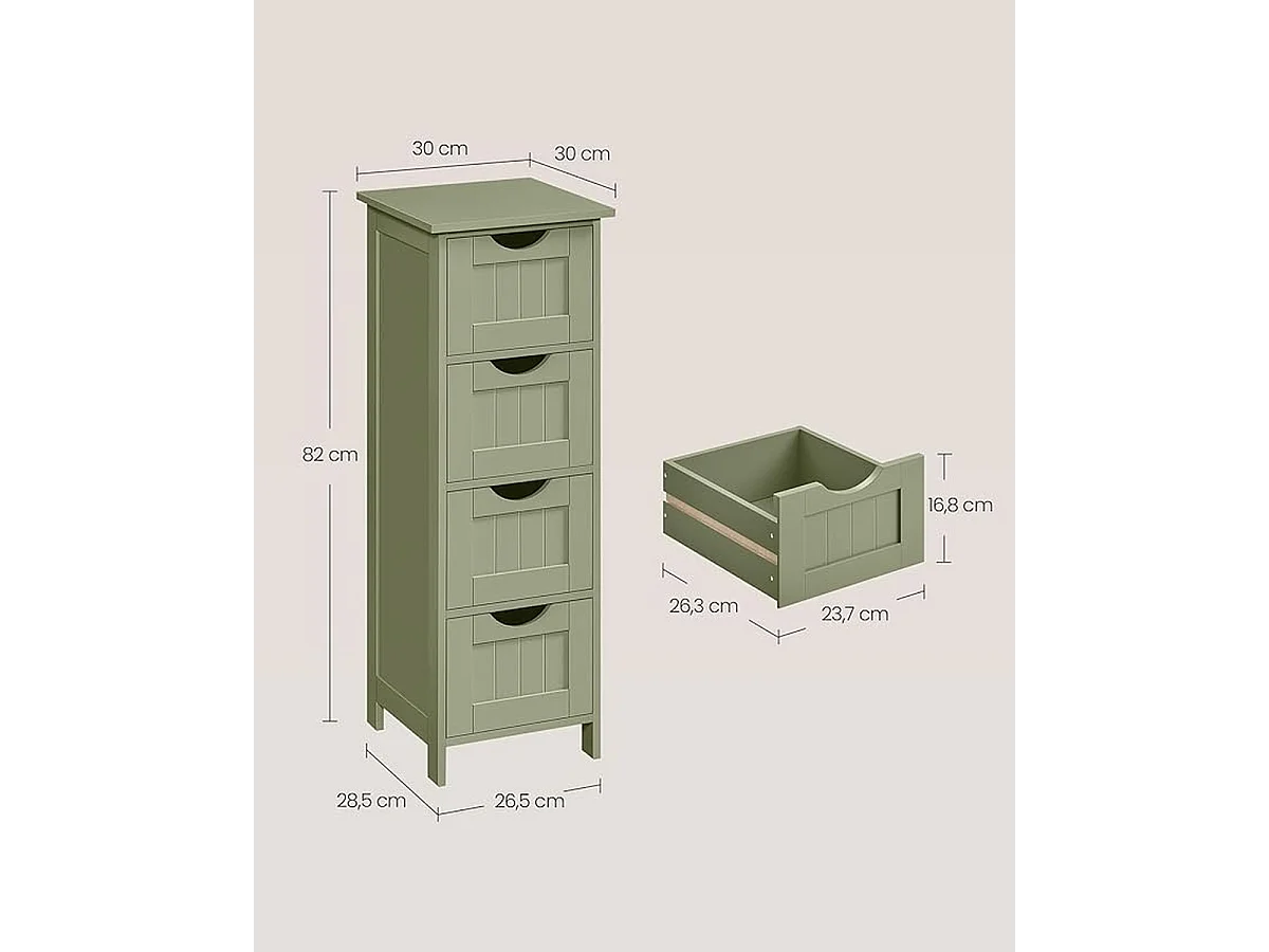 Parya Home Badkamerkast, badkamerkast, zijkast met 4 laden, 30 x 30 x 82 cm, lauriergroen