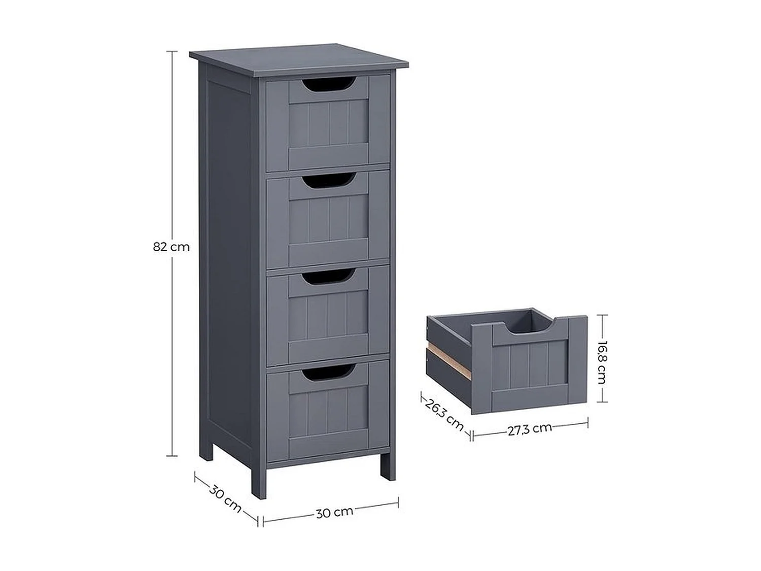 Parya Home - Smalle Ladekast - 4 Lades - Hout - Grijs