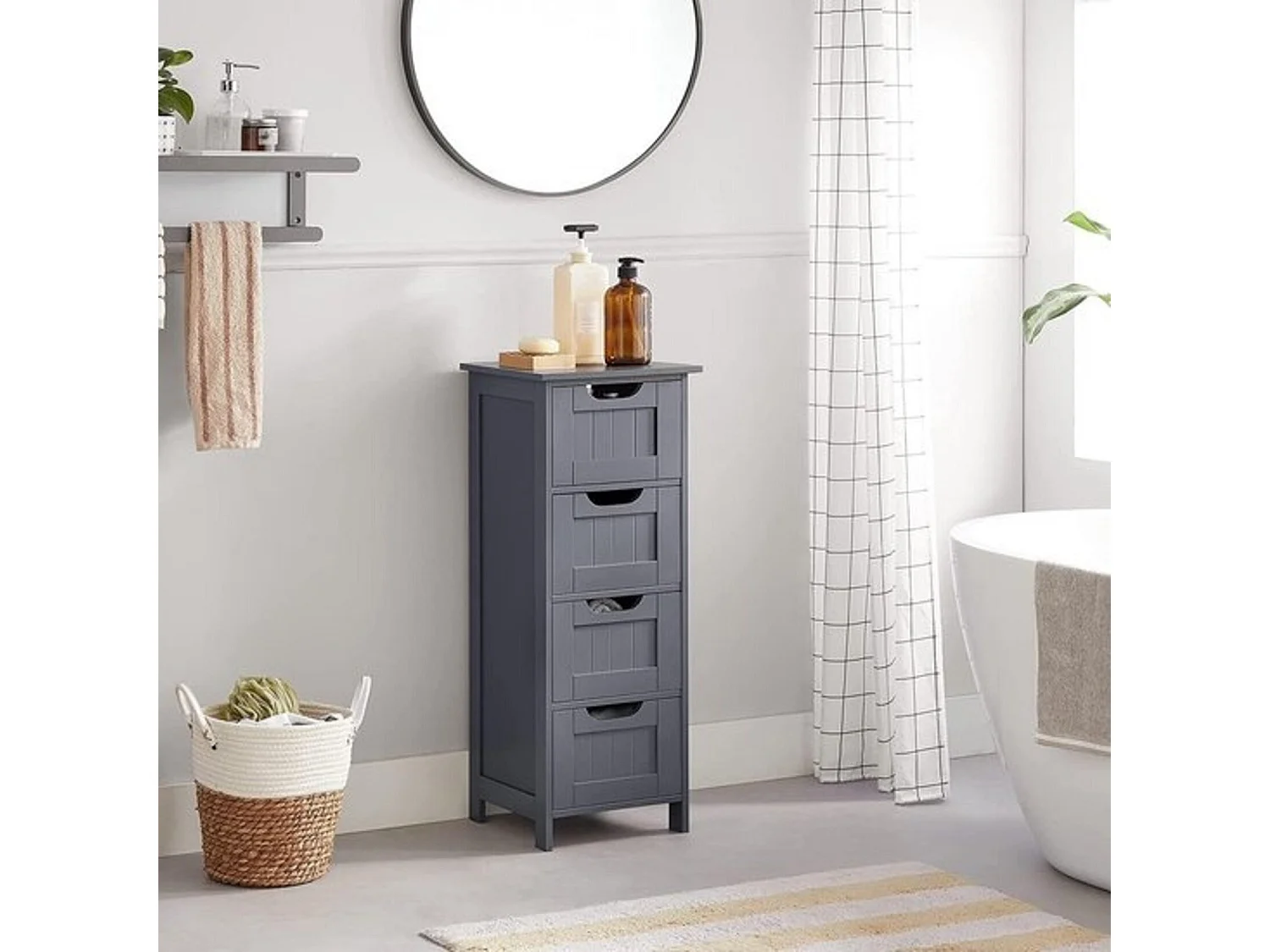 Parya Home - Smalle Ladekast - 4 Lades - Hout - Grijs