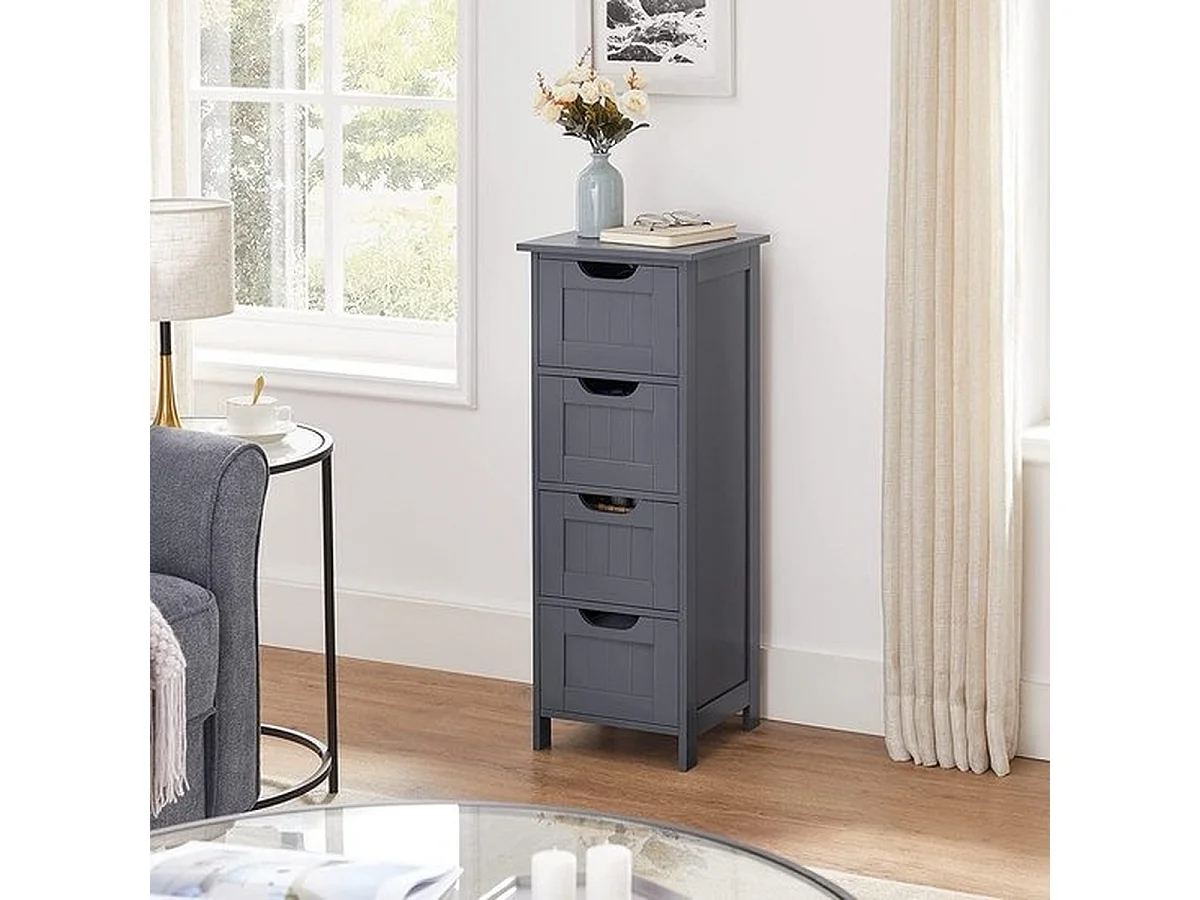 Parya Home - Smalle Ladekast - 4 Lades - Hout - Grijs