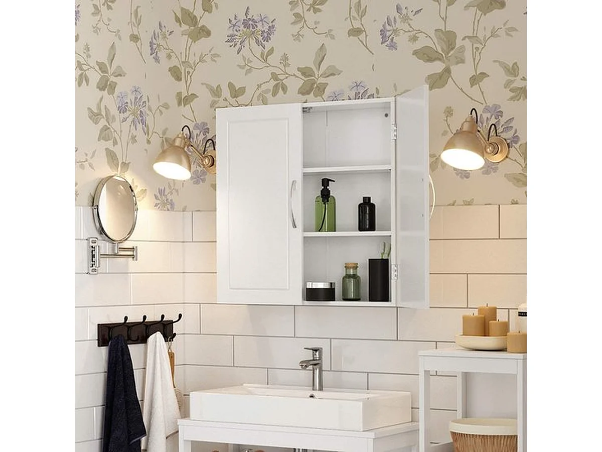 Parya Home - Armoire de salle de bain - Armoire murale - 2 Portes - Etagères réglables - Bois - Blanc