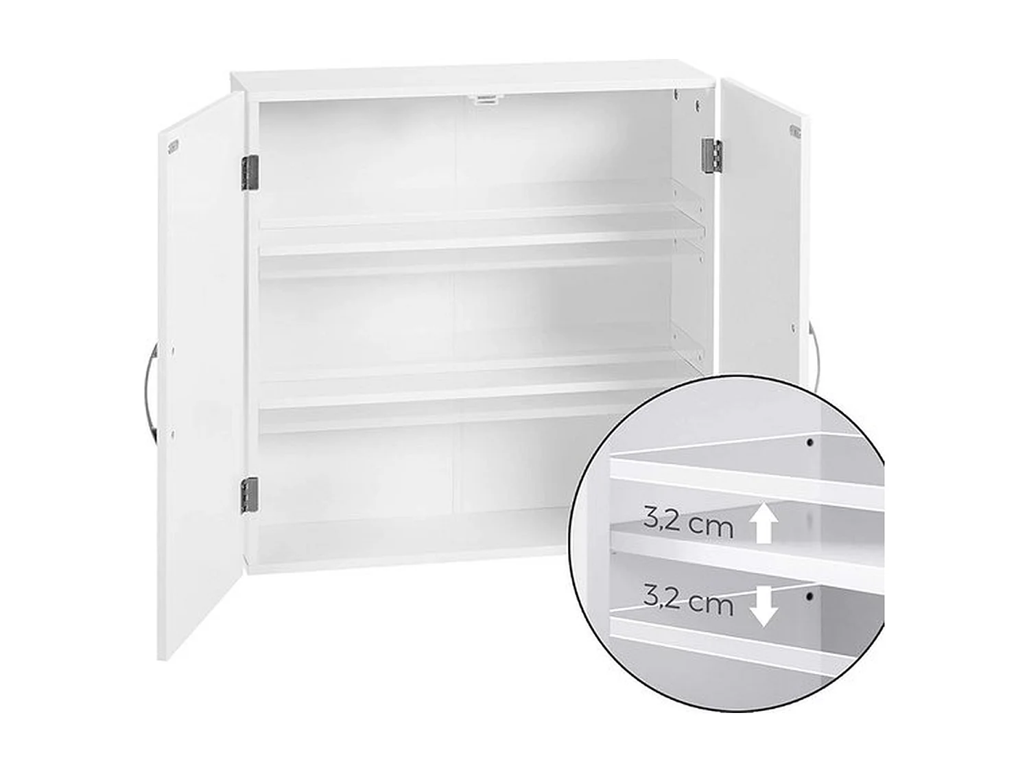 Parya Home - Armoire de salle de bain - Armoire murale - 2 Portes - Etagères réglables - Bois - Blanc