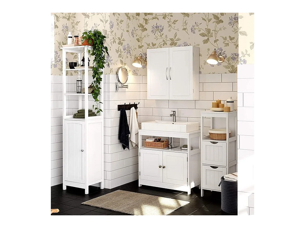 Parya Home - Badkamerkast - Wandkast - 2 Deuren - Verstelbare planken - Hout - Wit