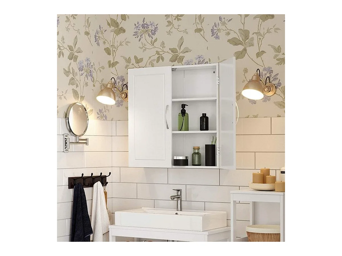 Parya Home - Badkamerkast - Wandkast - 2 Deuren - Verstelbare planken - Hout - Wit