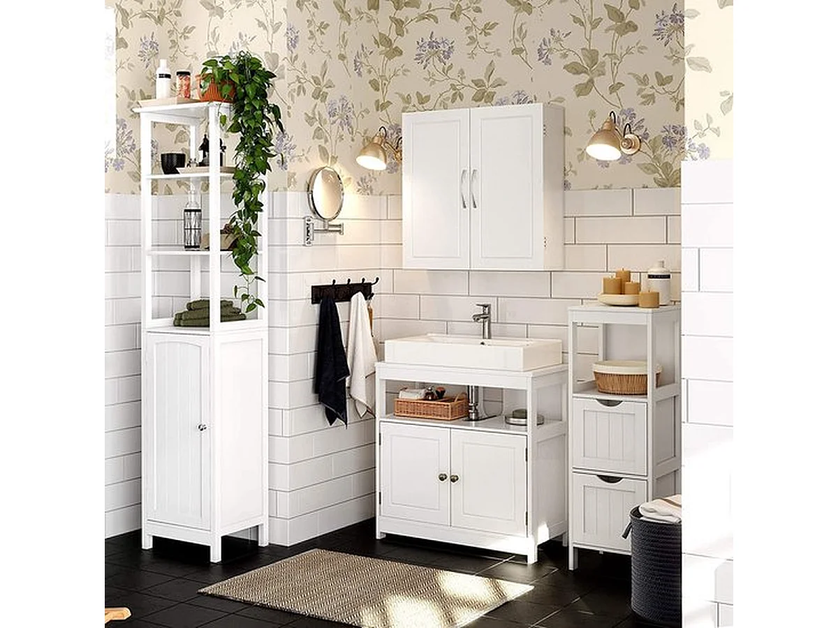 Parya Home - Armoire de salle de bain - Armoire murale - 2 Portes - Etagères réglables - Bois - Blanc