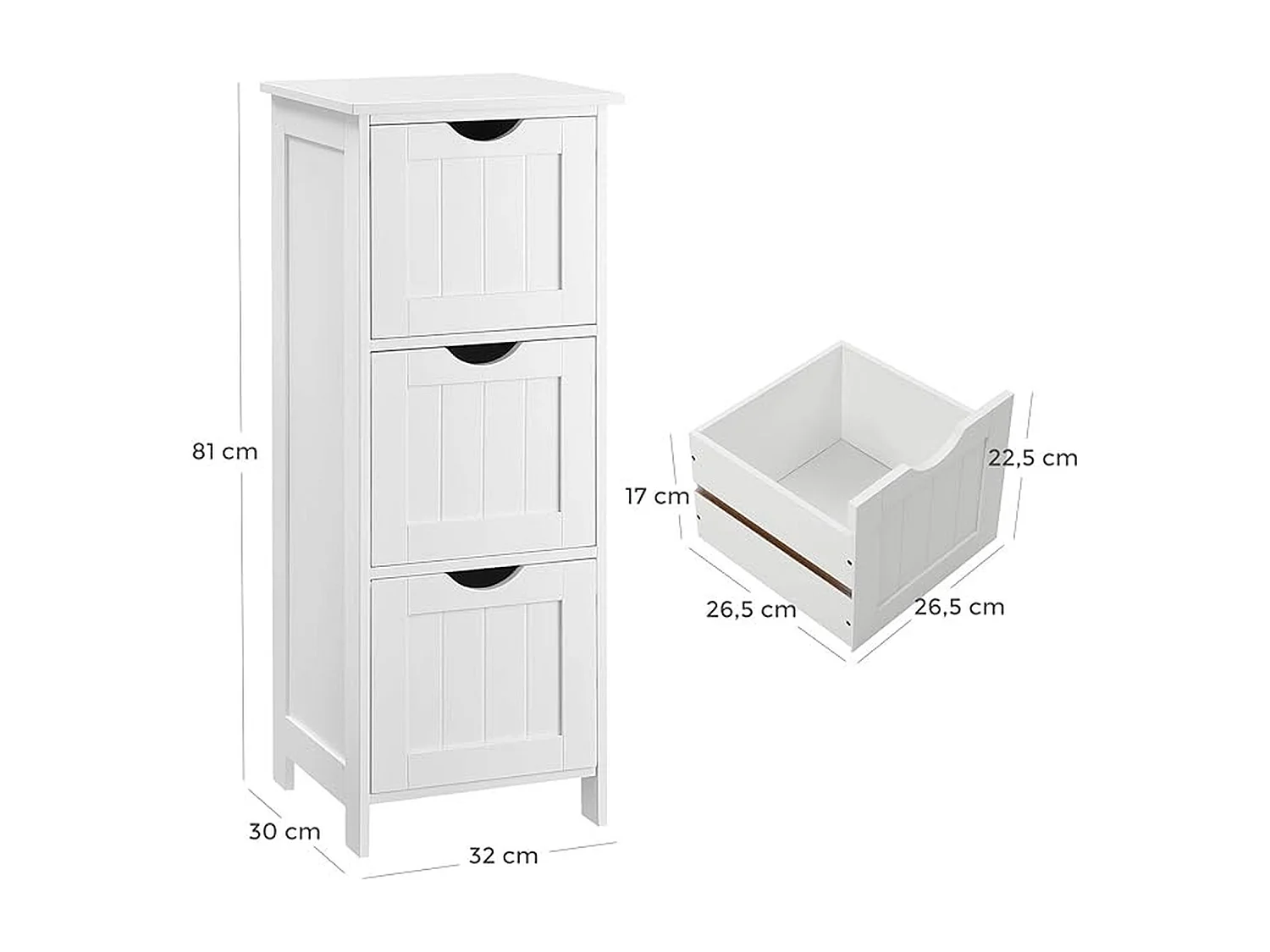 Parya Home Armoire de toilette, armoire de salle de bain, armoire latérale avec 4 tiroirs, 30 x 30 x 82 cm, blanc mat