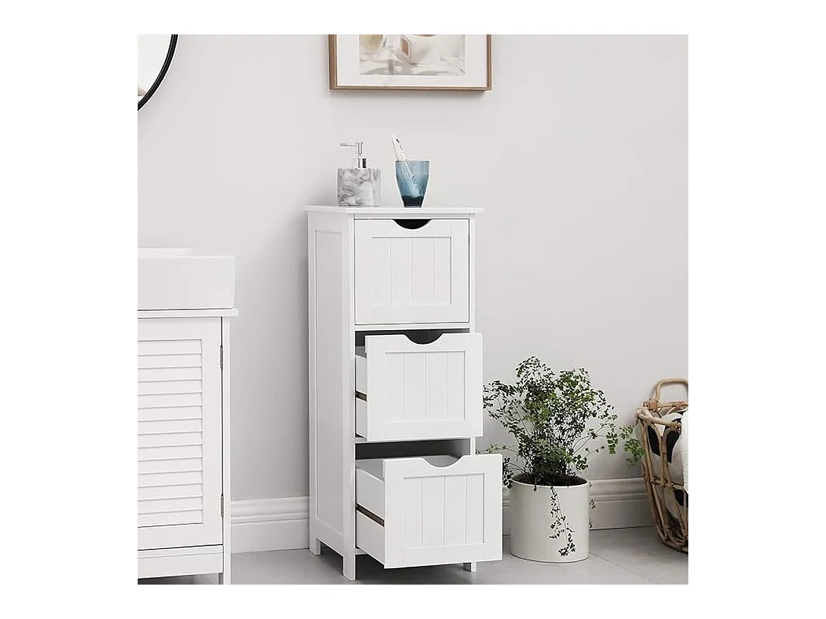 Parya Home Badkamerkast, badkamerkast, zijkast met 4 laden, 30 x 30 x 82 cm, mat wit
