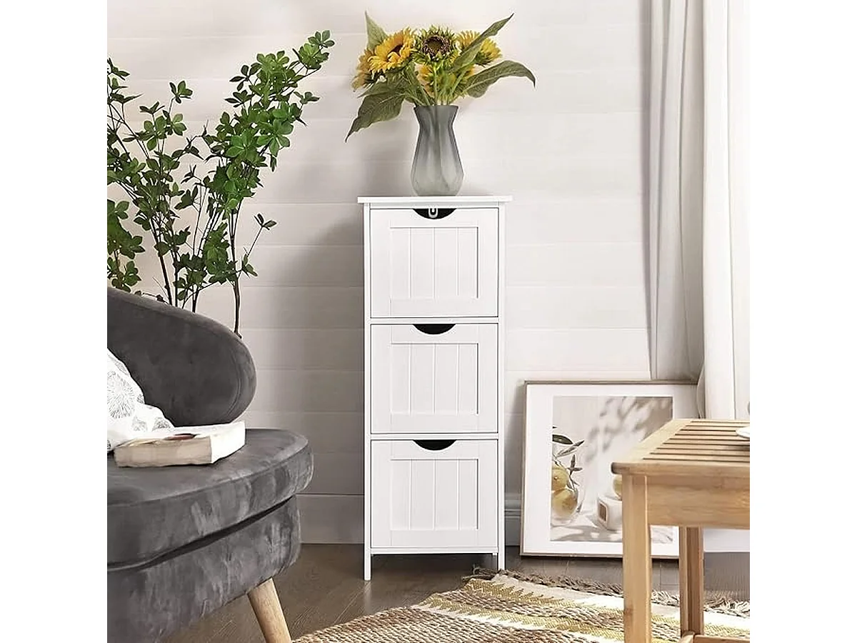 Parya Home Armoire de toilette, armoire de salle de bain, armoire latérale avec 4 tiroirs, 30 x 30 x 82 cm, blanc mat