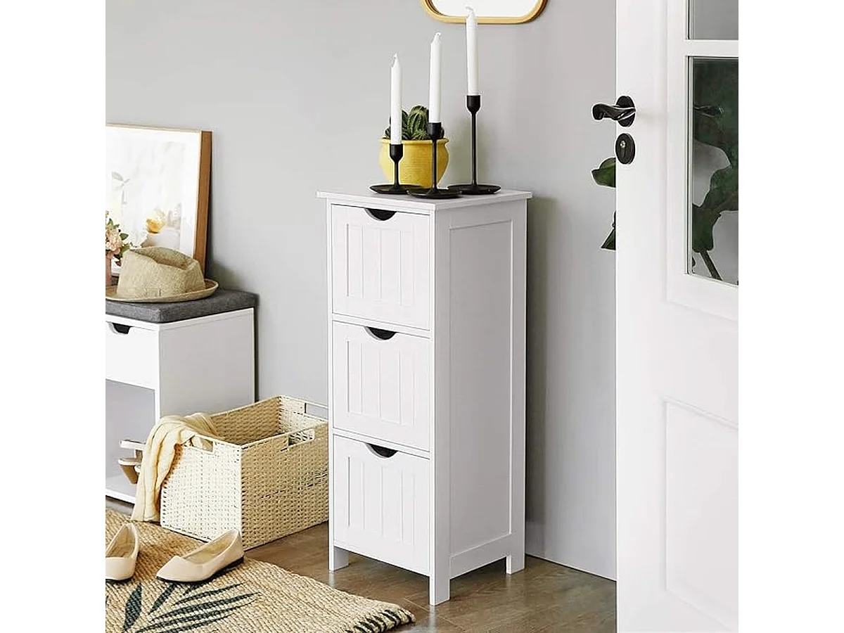 Parya Home Armoire de toilette, armoire de salle de bain, armoire latérale avec 4 tiroirs, 30 x 30 x 82 cm, blanc mat