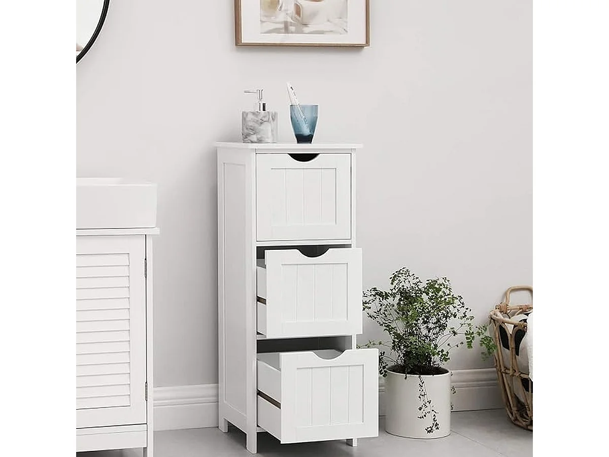 Parya Home Armoire de toilette, armoire de salle de bain, armoire latérale avec 4 tiroirs, 30 x 30 x 82 cm, blanc mat