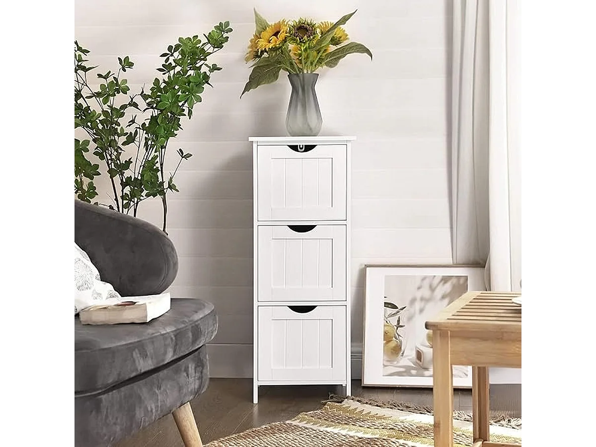 Parya Home Badkamerkast, badkamerkast, zijkast met 4 laden, 30 x 30 x 82 cm, mat wit