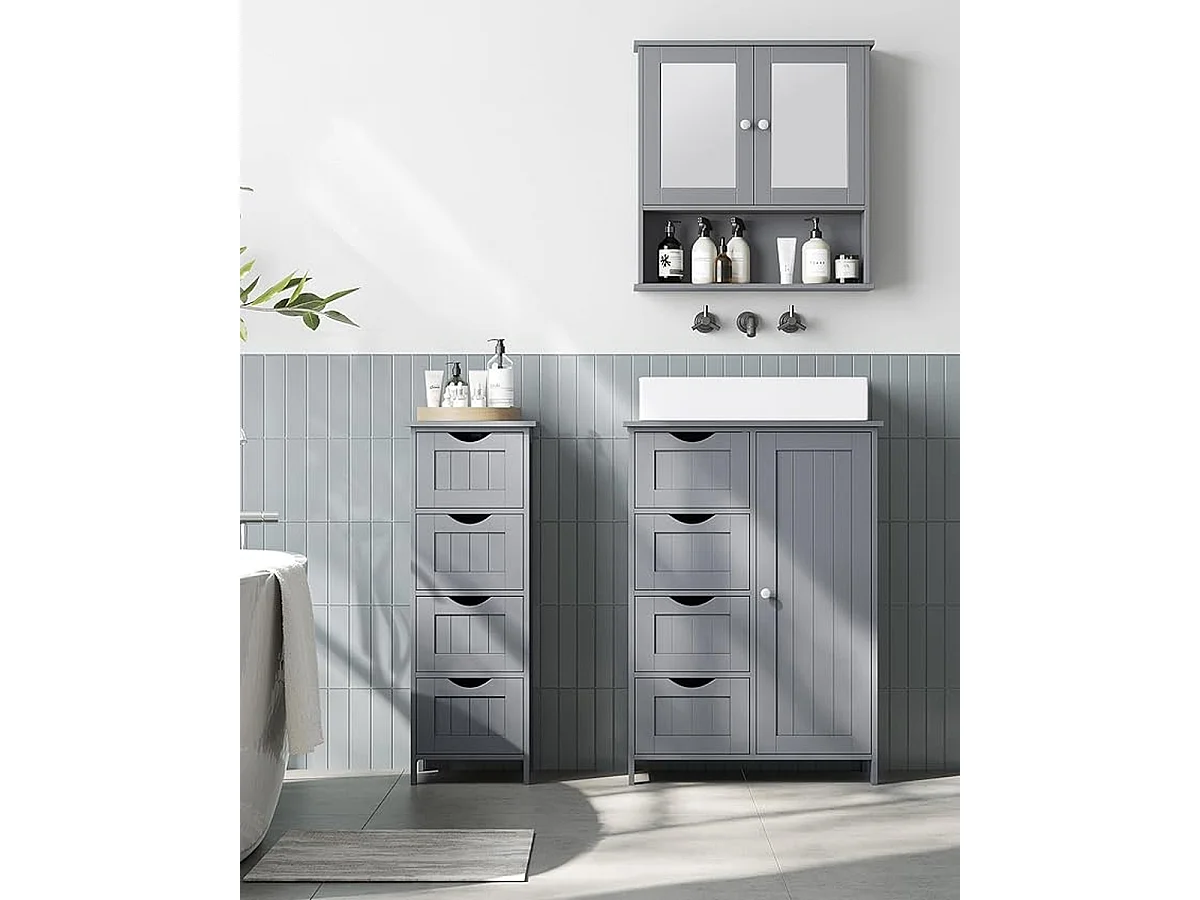 Parya Home Armoire de toilette, armoire de salle de bain, armoire latérale avec 4 tiroirs, 30 x 30 x 82 cm, gris mat