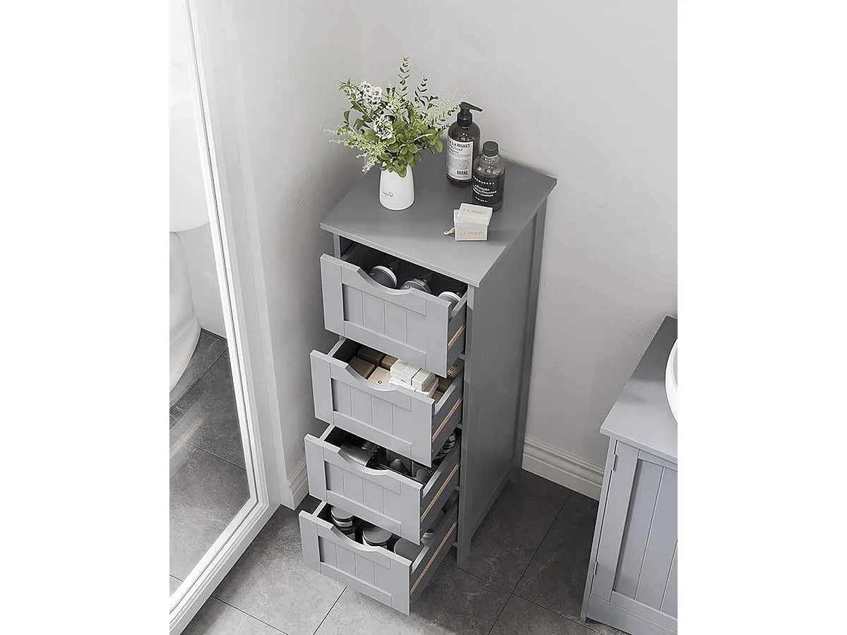 Parya Home Armoire de toilette, armoire de salle de bain, armoire latérale avec 4 tiroirs, 30 x 30 x 82 cm, gris mat
