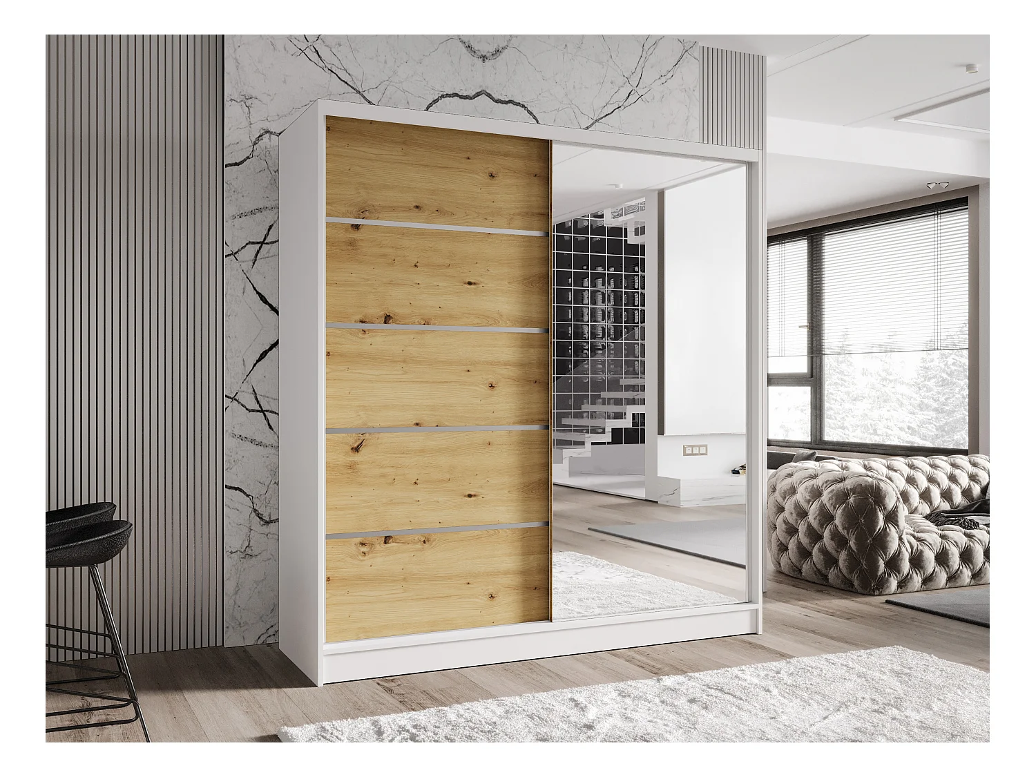 Zweitüriger Schiebeschrank mit Spiegel TORONTO T3 Weiß/Artisan
