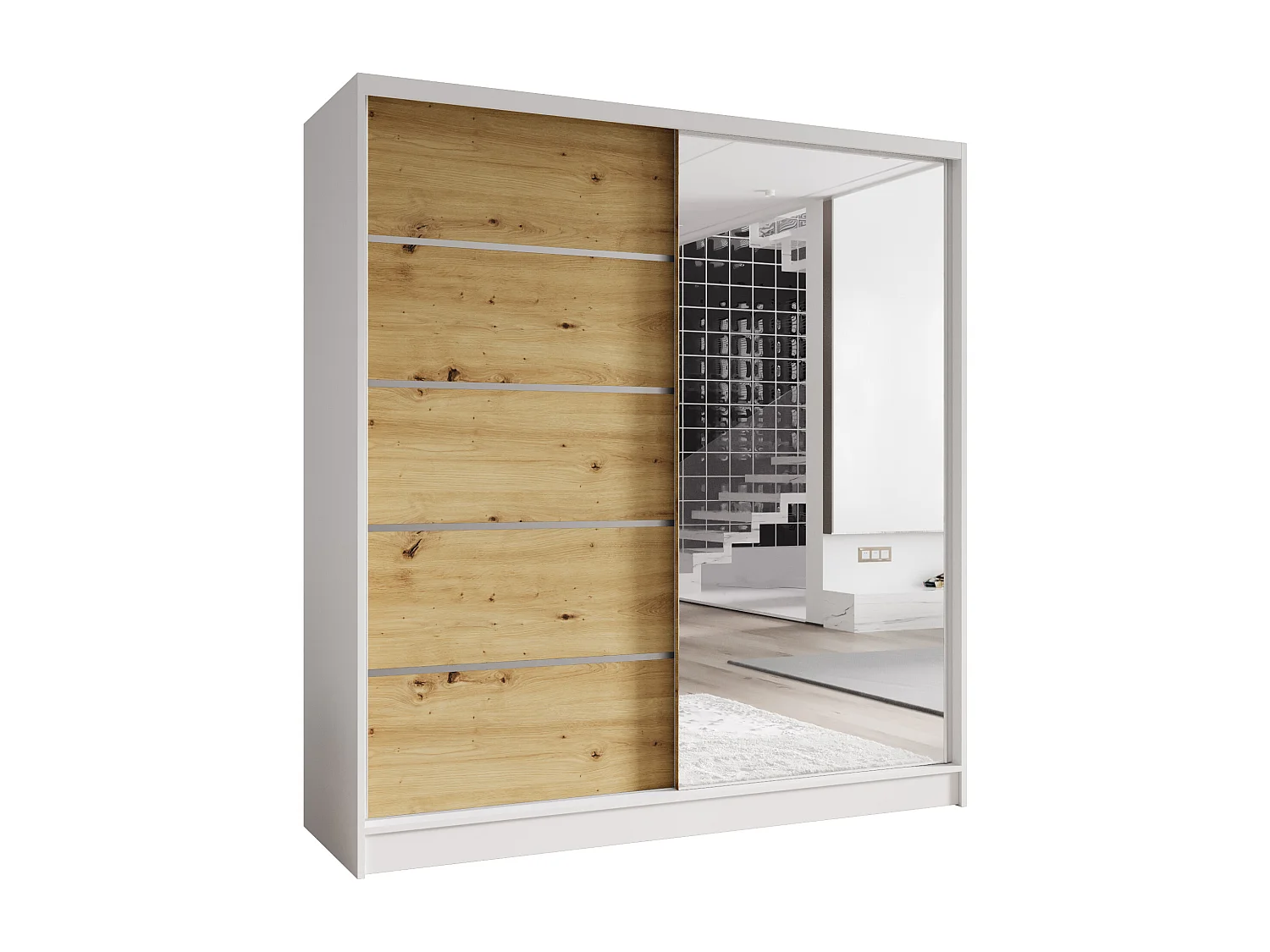 Zweitüriger Schiebeschrank mit Spiegel TORONTO T3 Weiß/Artisan