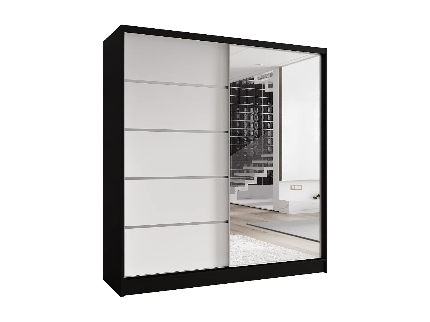 Zweitüriger Schiebeschrank mit Spiegel TORONTO T3 Schwarz/Weiß