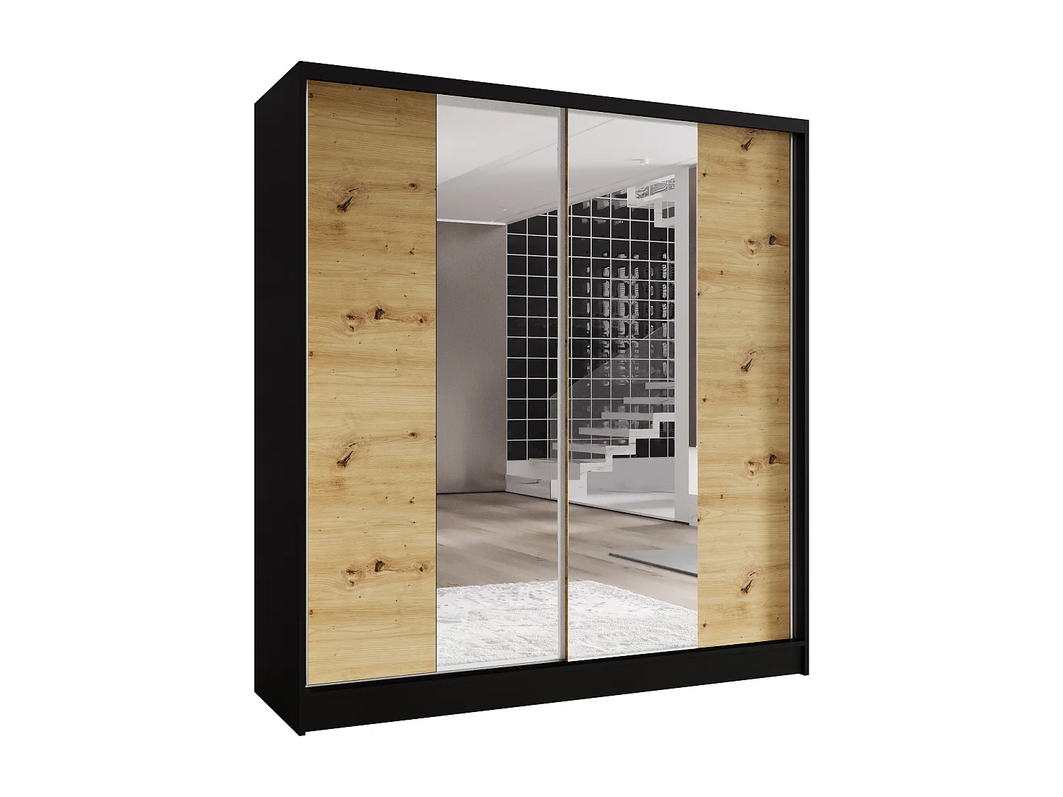 Zweitüriger Schiebeschrank mit Spiegel TORONTO T2 Schwarz/Artisan