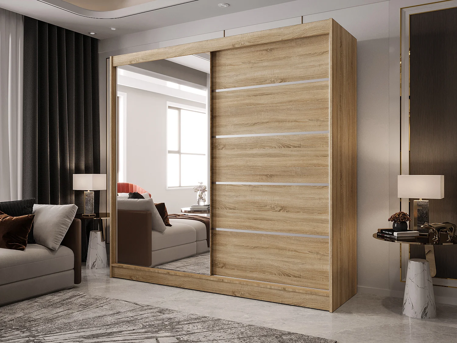 Zweitüriger Schiebeschrank mit Spiegel BOSTON  B3 Sonoma