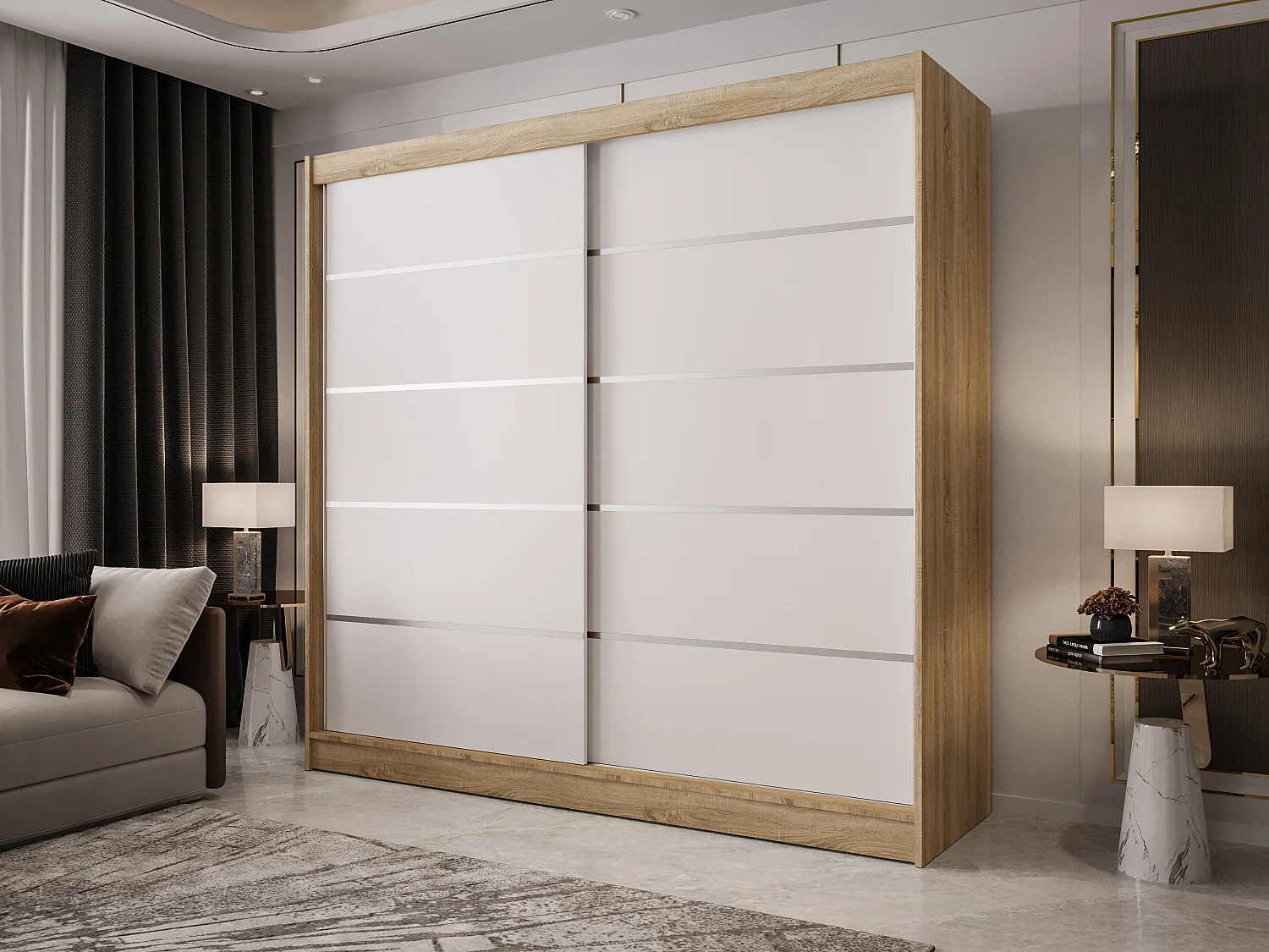 Zweitüriger Schiebeschrank BOSTON B4 Sonoma/Weiß