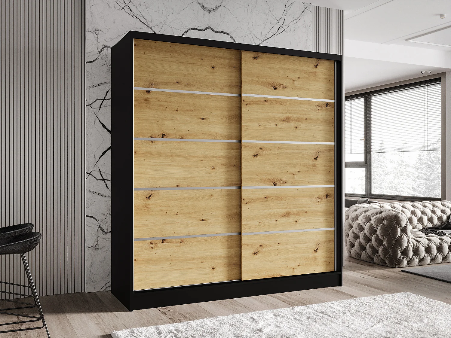 Zweitüriger Schiebeschrank TORONTO T4 Schwarz/Artisan