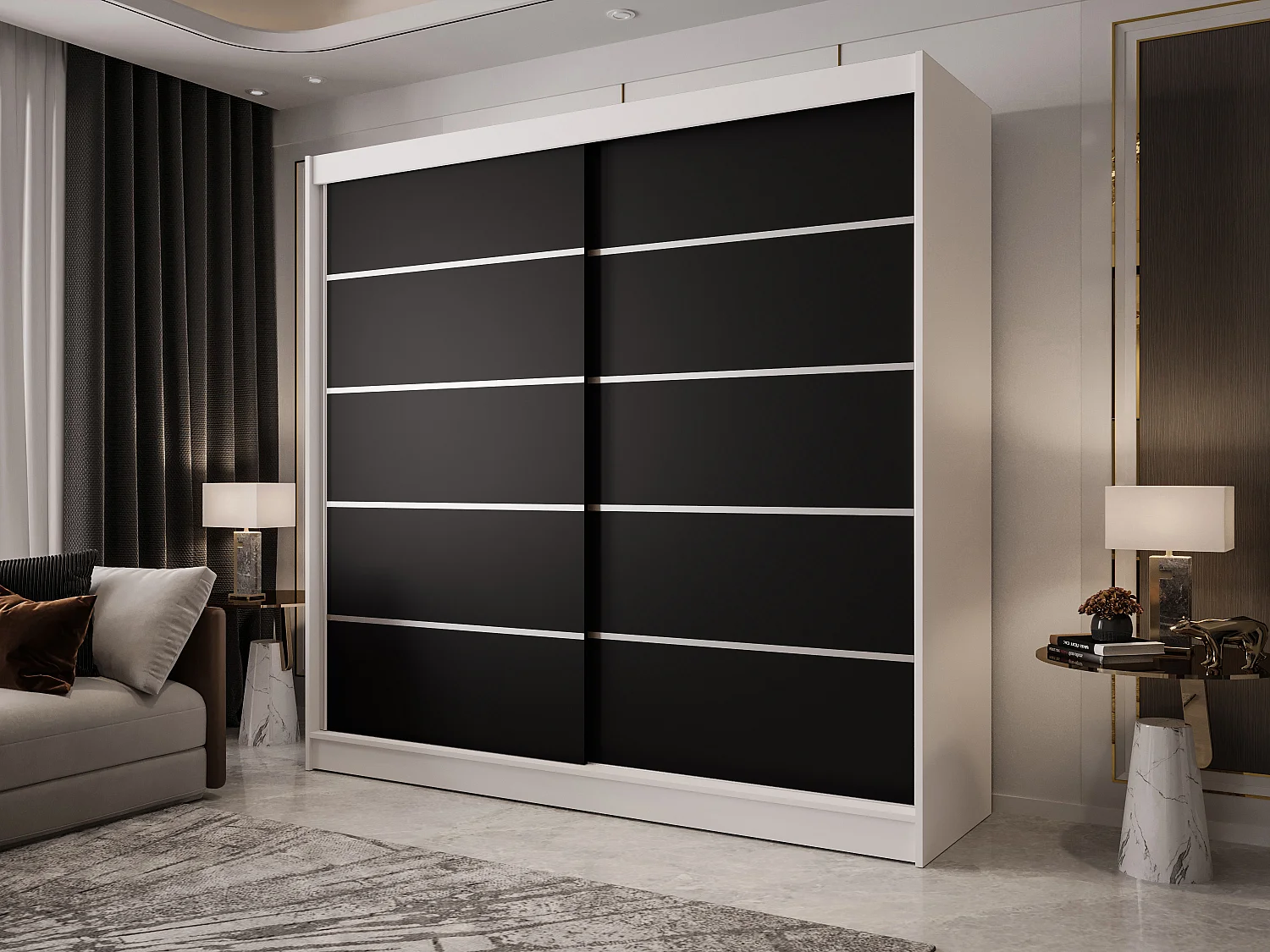 Zweitüriger Schiebeschrank BOSTON B4 Weiß/Schwarz