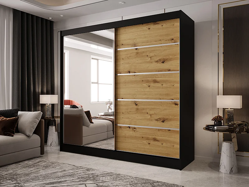 Zweitüriger Schiebeschrank mit Spiegel BOSTON  B3 Schwarz/Artisan