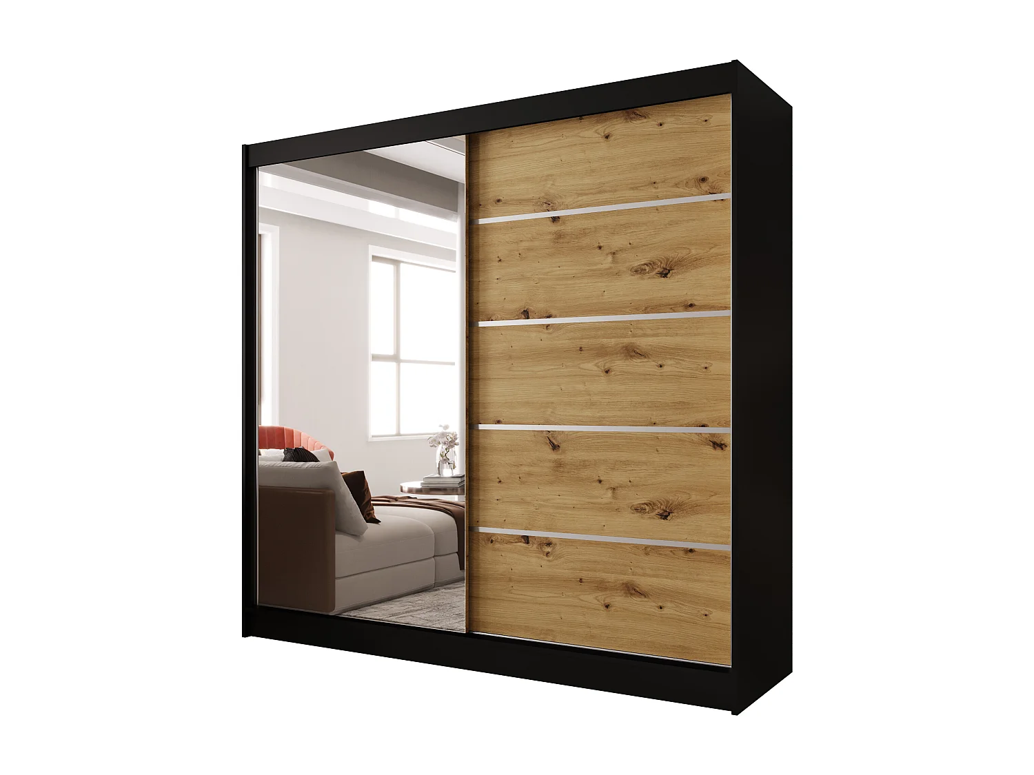 Zweitüriger Schiebeschrank mit Spiegel BOSTON  B3 Schwarz/Artisan