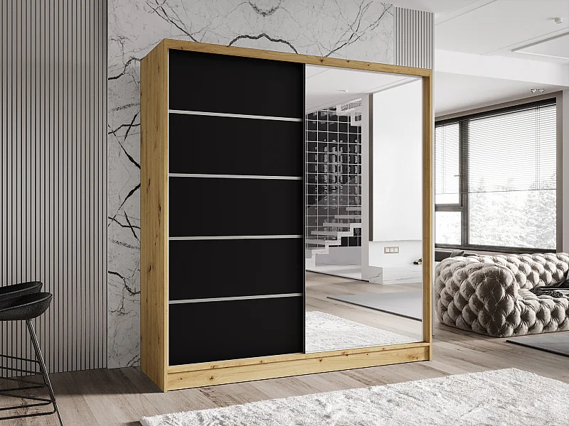 Zweitüriger Schiebeschrank mit Spiegel TORONTO T3 Artisan/Schwarz