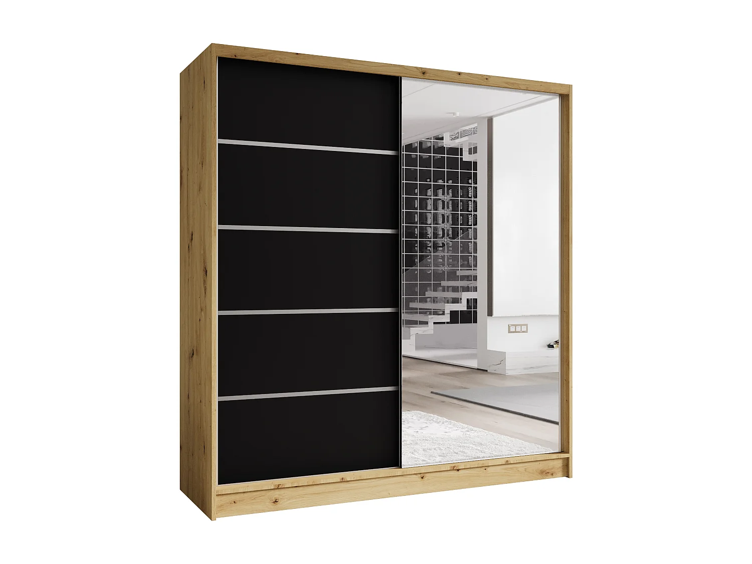 Zweitüriger Schiebeschrank mit Spiegel TORONTO T3 Artisan/Schwarz