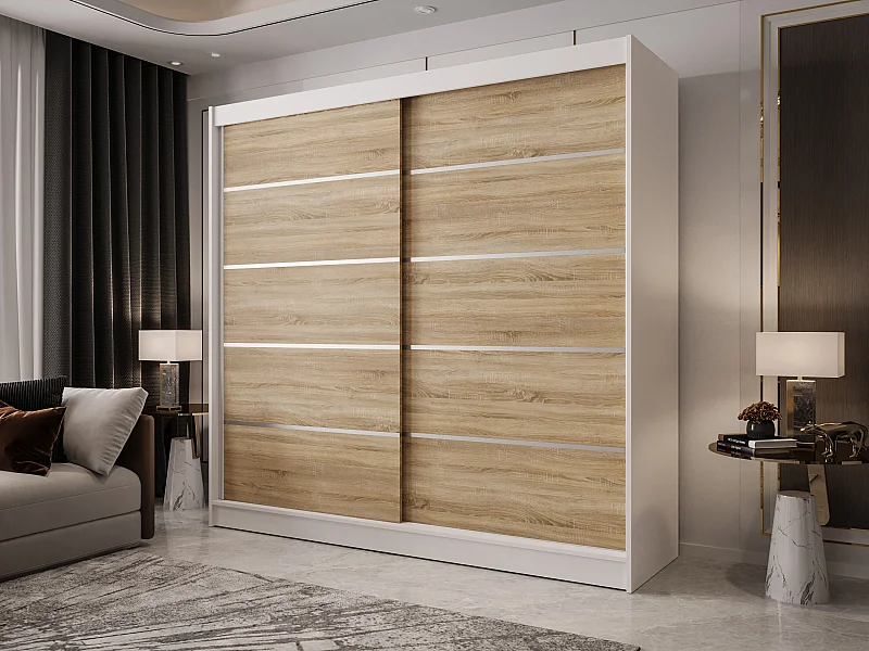 Zweitüriger Schiebeschrank BOSTON B4 Weiß/Sonoma