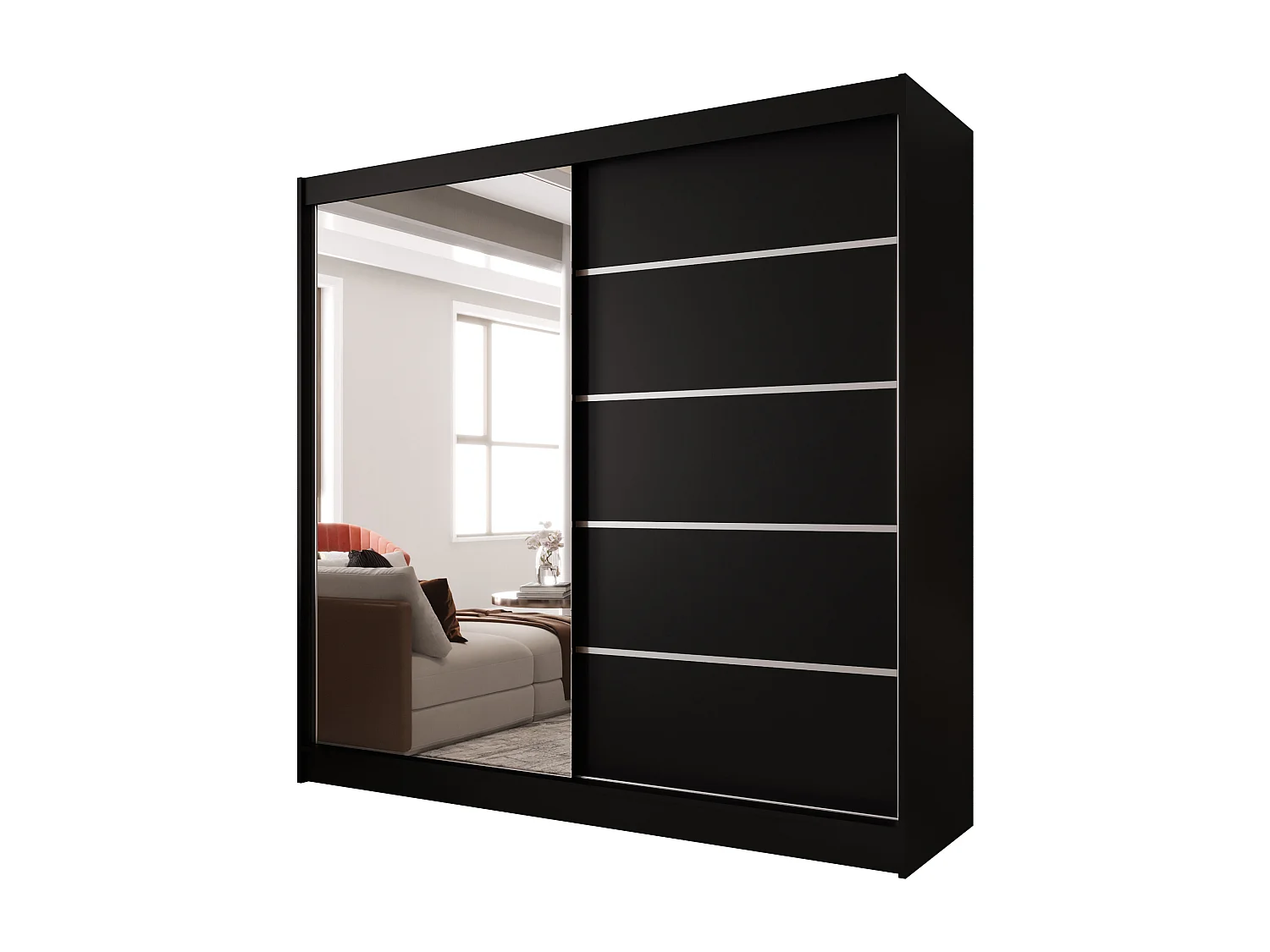 Zweitüriger Schiebeschrank mit Spiegel BOSTON  B3 Schwarz