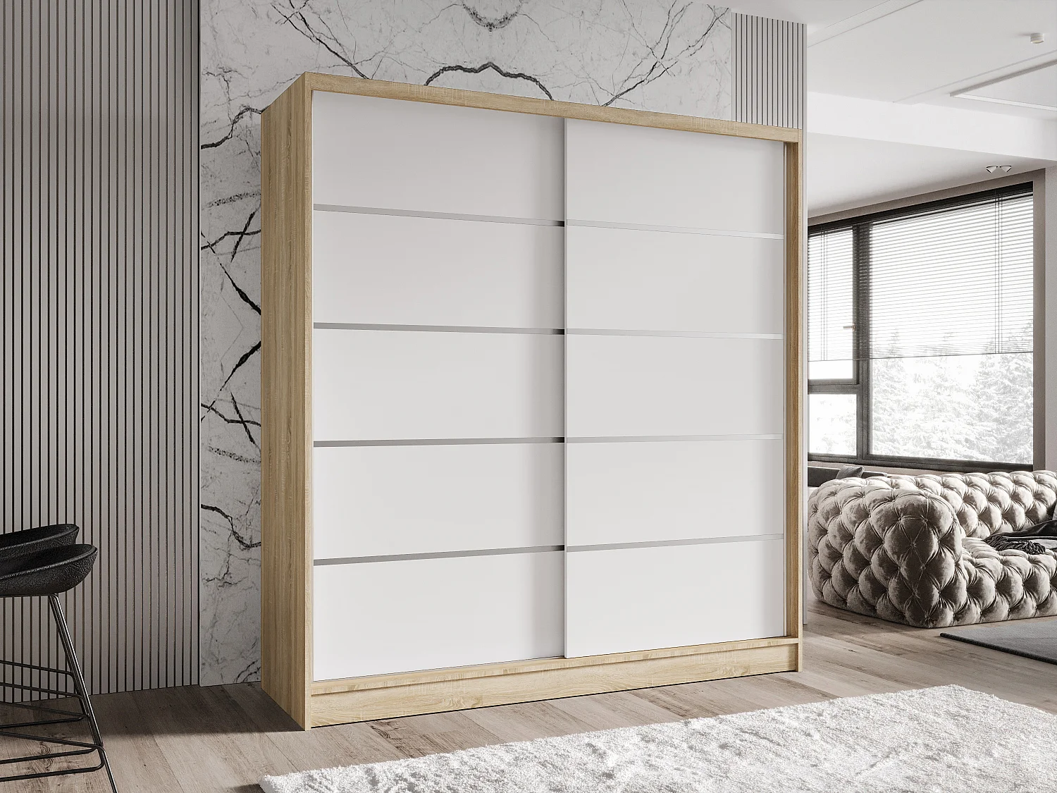 Zweitüriger Schiebeschrank TORONTO T4 Sonoma/Weiß