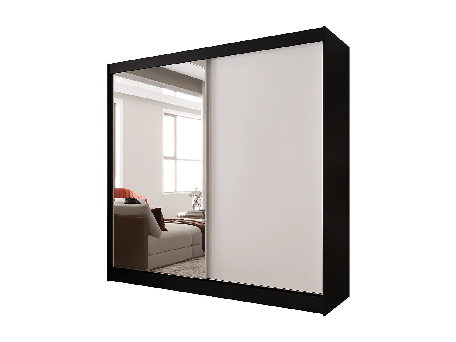 Zweitüriger Schiebeschrank mit Spiegel BOSTON  B1 Schwarz/Weiß