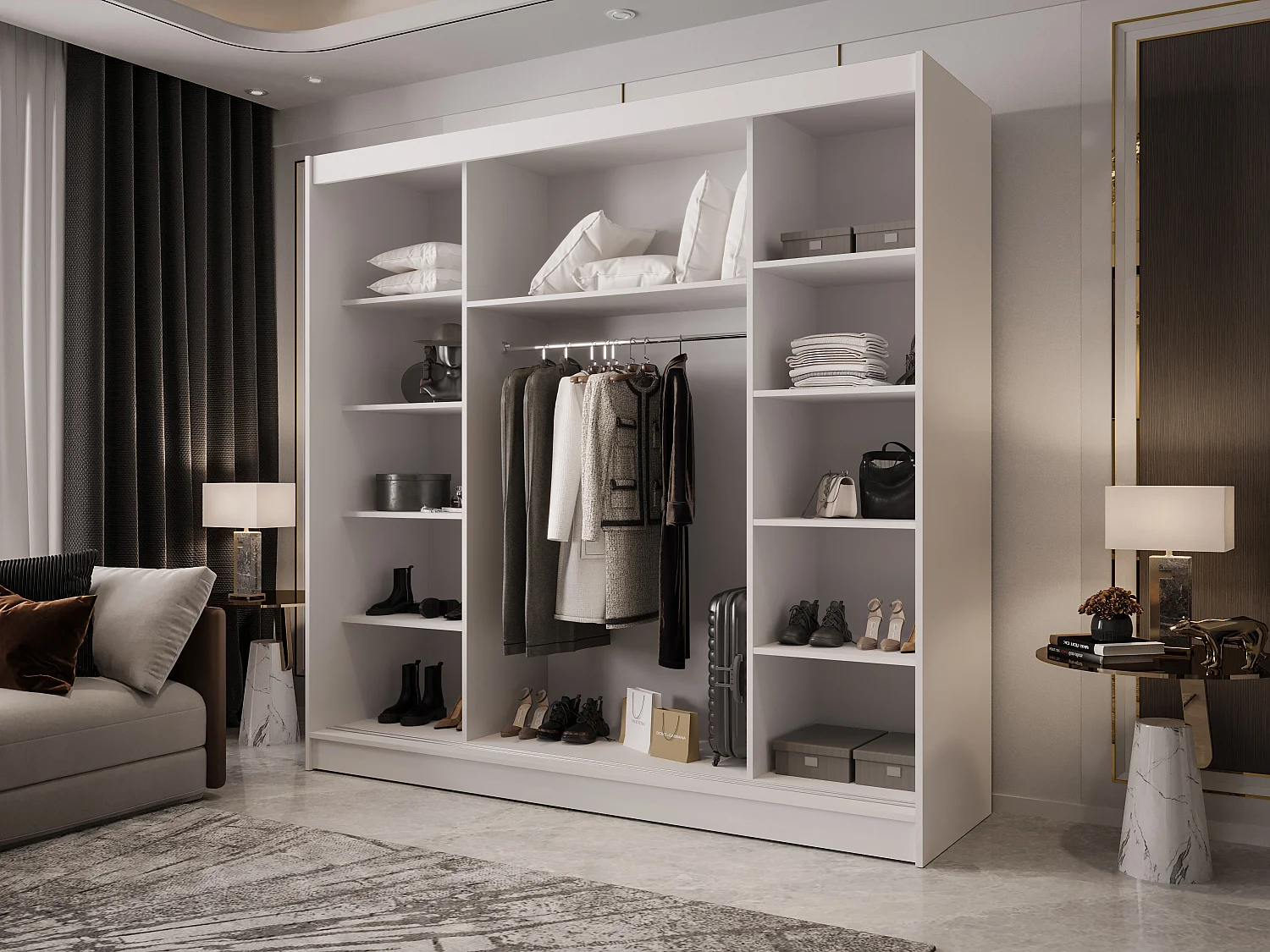 Zweitüriger Schiebeschrank mit Spiegel BOSTON  B1 Weiß/Schwarz