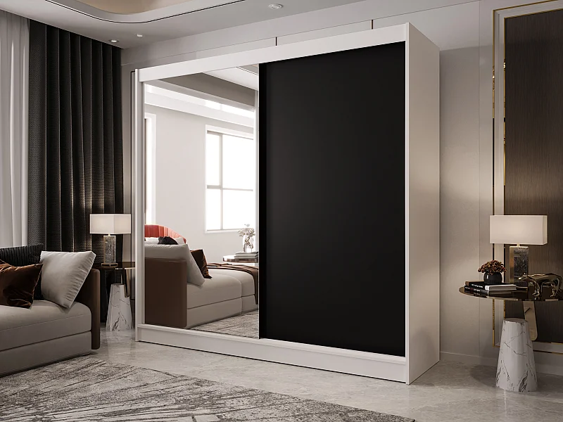 Zweitüriger Schiebeschrank mit Spiegel BOSTON  B1 Weiß/Schwarz