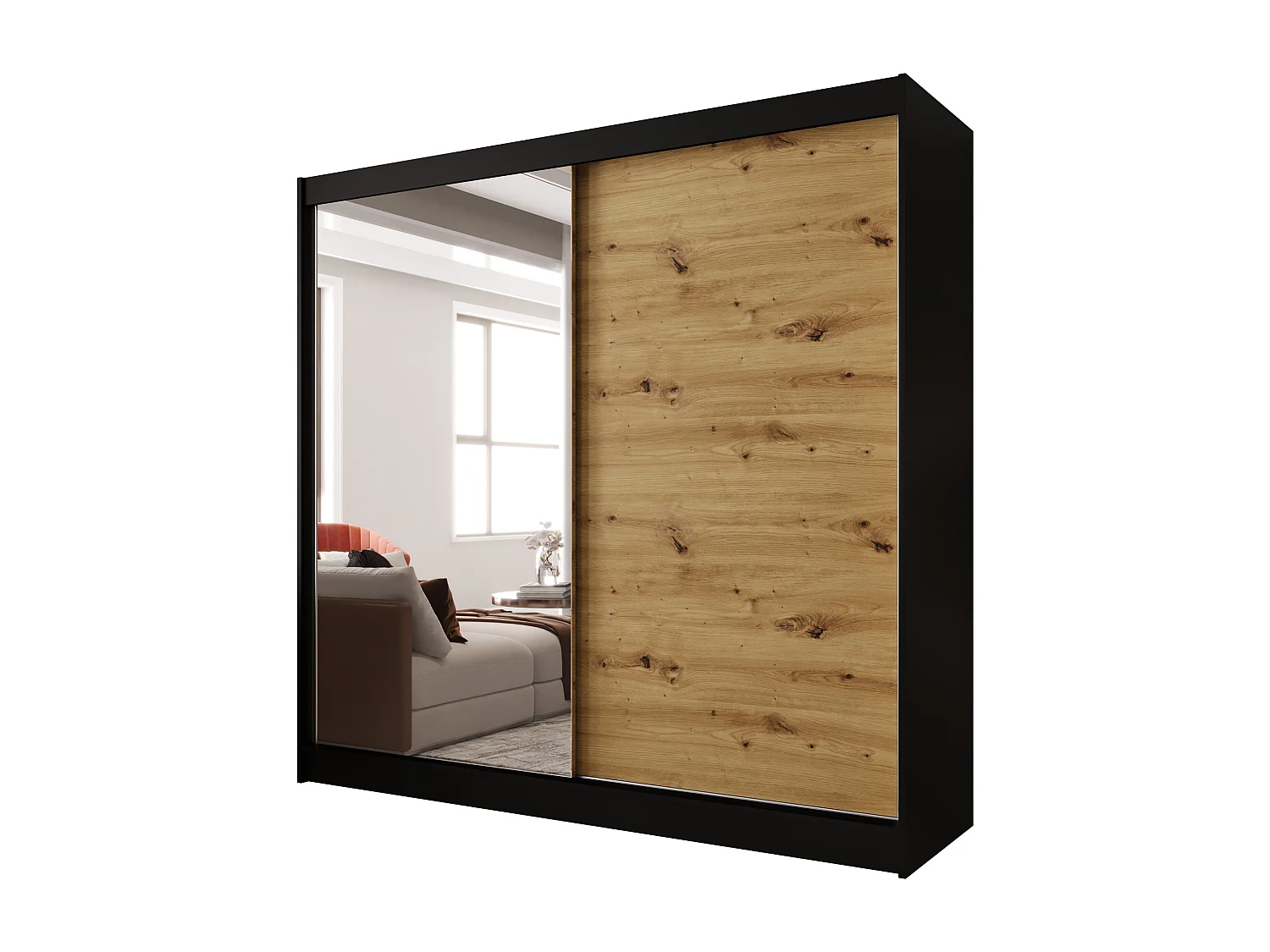 Zweitüriger Schiebeschrank mit Spiegel BOSTON  B1 Schwarz/Artisan