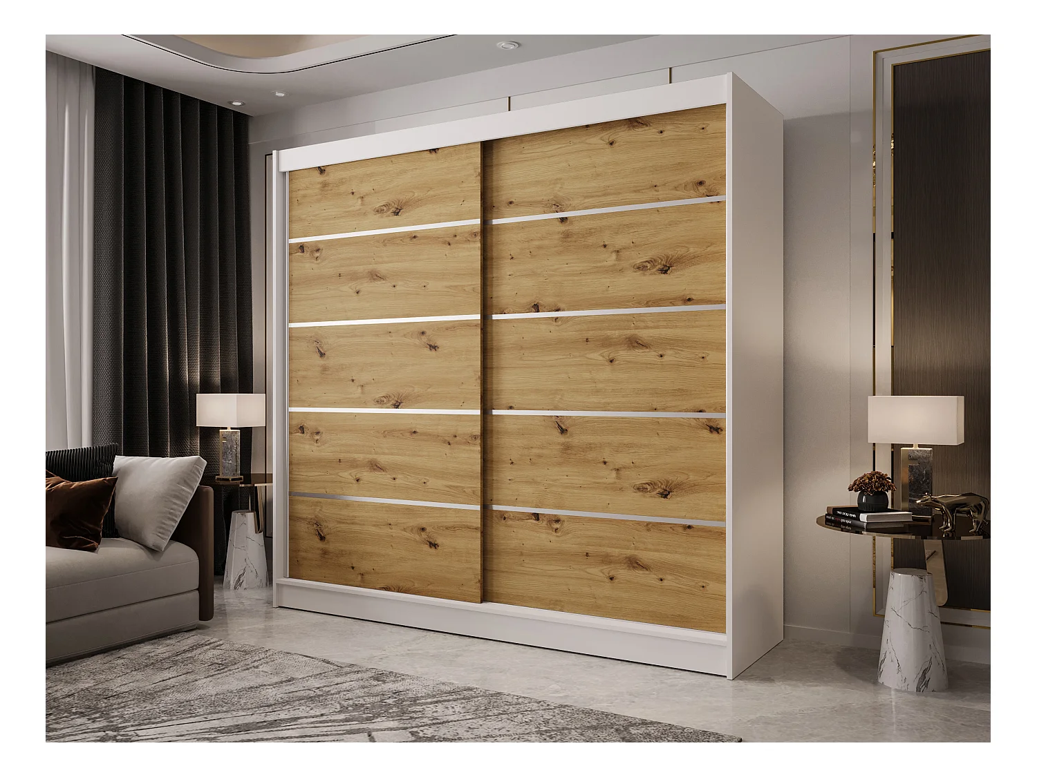Zweitüriger Schiebeschrank BOSTON B4 Weiß/Artisan