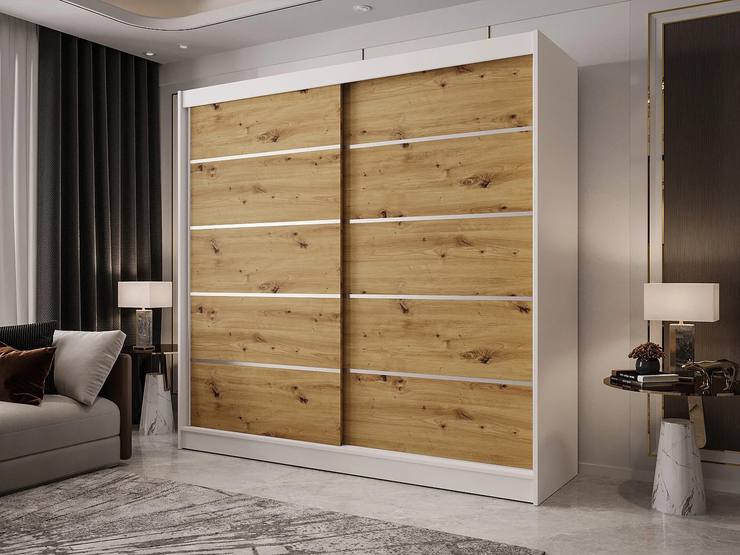 Zweitüriger Schiebeschrank BOSTON B4 Weiß/Artisan