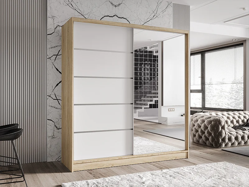 Zweitüriger Schiebeschrank mit Spiegel TORONTO T3 Sonoma/Weiß
