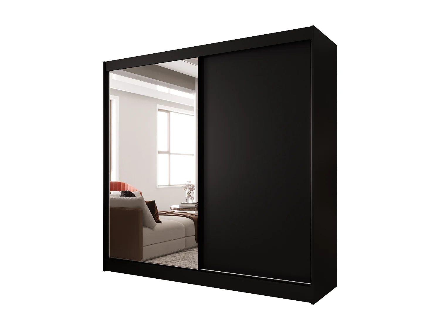 Zweitüriger Schiebeschrank mit Spiegel BOSTON  B1 Schwarz