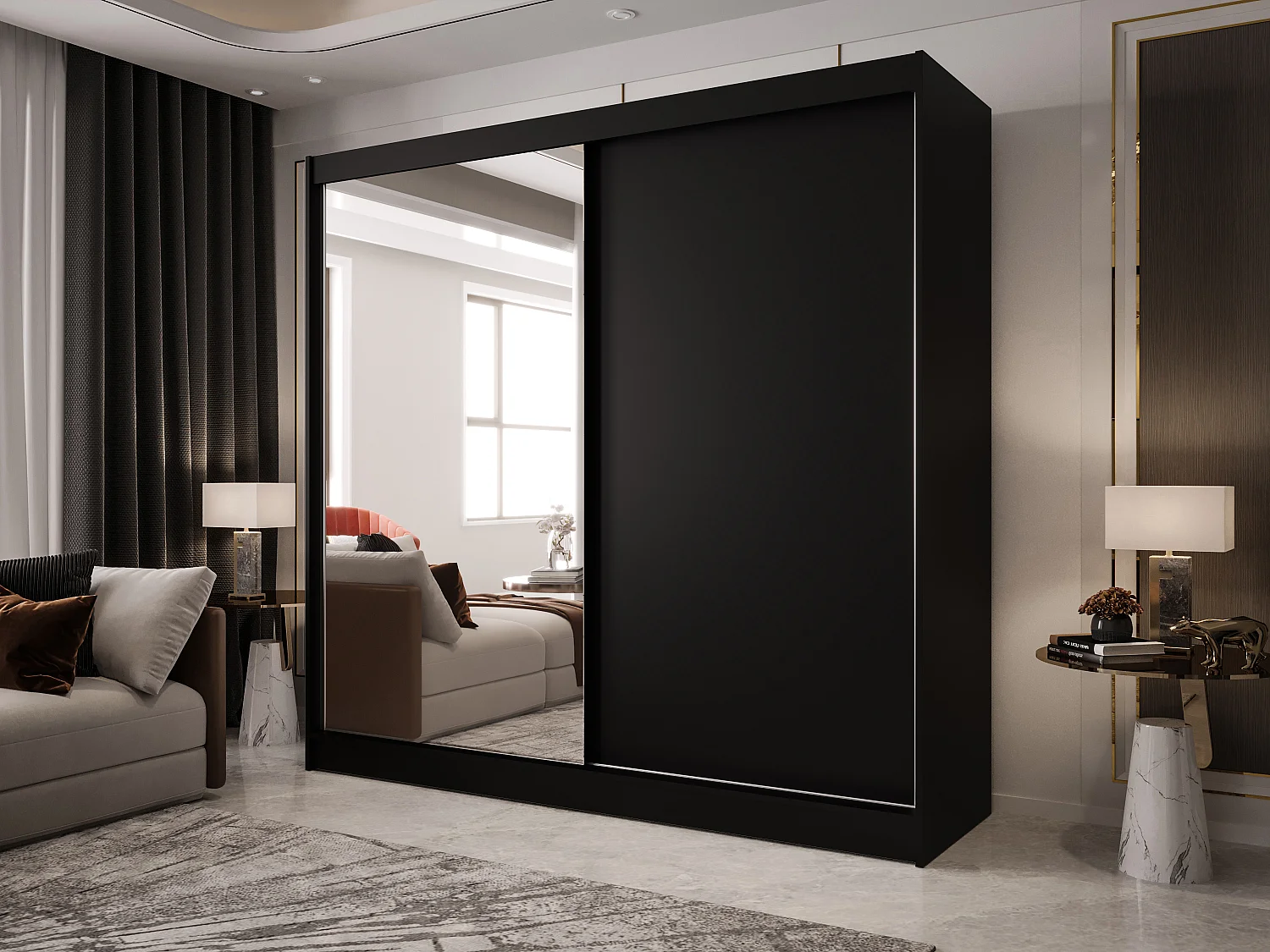 Zweitüriger Schiebeschrank mit Spiegel BOSTON  B1 Schwarz