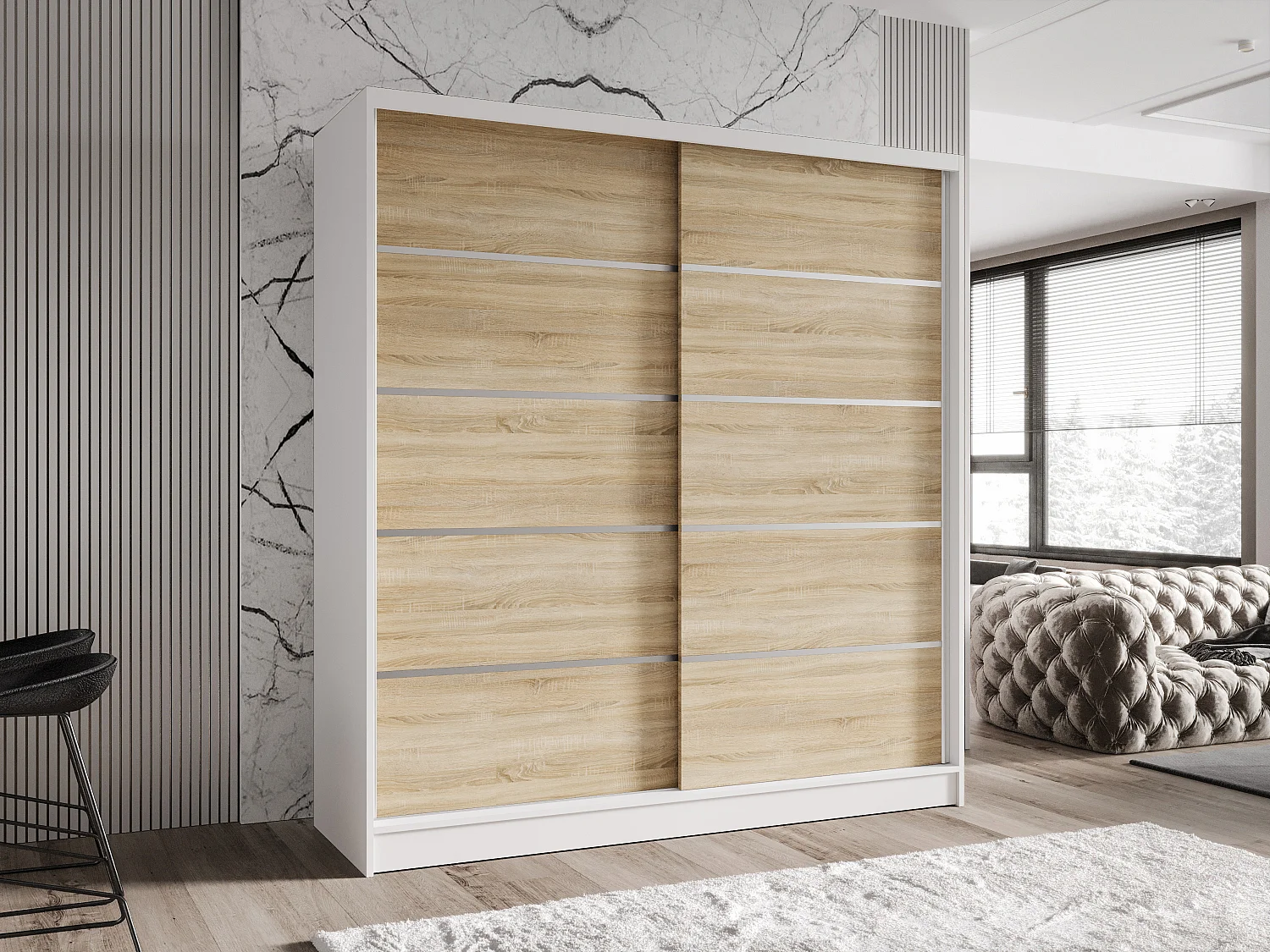 Zweitüriger Schiebeschrank TORONTO T4 Weiß/Sonoma