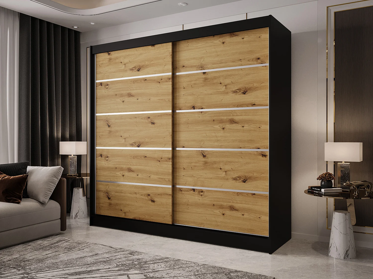 Zweitüriger Schiebeschrank BOSTON B4 Schwarz/Artisan