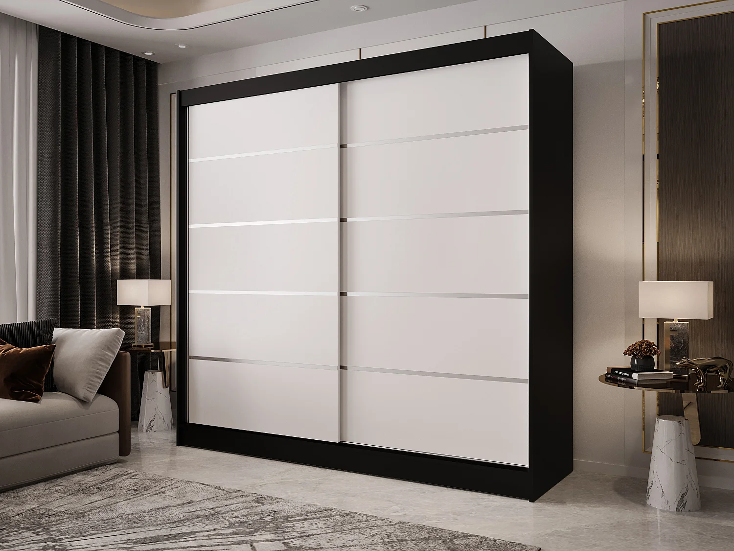 Zweitüriger Schiebeschrank BOSTON B4 Schwarz/Weiß